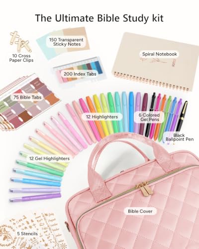 BellaHold Bible Cover Case for Women with All-in-One Bible Journaling Kit - color: Blush Pink