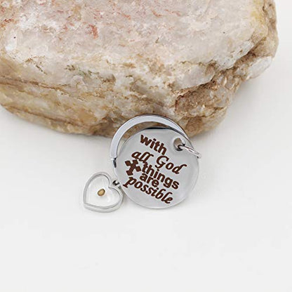 Uloveido Stainless Steel Faith Cross Keychain & Jesus Loves Me Christian Keyring Mustard Seed Charms Religious Jewelry - style: With God-heart