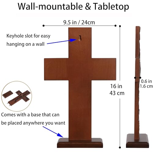 Texphw Wood Cross - Christian Hanging Wall Mantel Decor with Blessed Jesus Design Enrich Your Home Prayer Room or Church with Religious Art Gifts Ideal for Christmas Table Decor and Wall Art, 15in - size: 15"L x 9.5"W