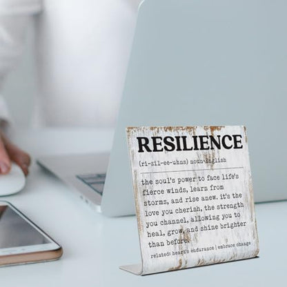 Resilience Inspirational Desk Sign Rustic Steel Plaque with Emotional Strength Quote, Healing Decor for Women, Therapists, Survivors, or Office Motivation Gift for Growth & Recovery XLK519 - style: Resilience