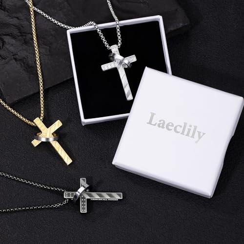 Cross Necklace for Men,Stainless Steel Ring Pendant Necklaces - color: black, style: 4:23 with ring