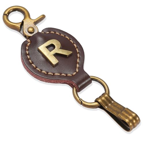 Initial Letter Keychain Brown Leather Alphabet Keychain with Easy Clasp, Key Car Key Bag Key Ring for Women Mens - color: R