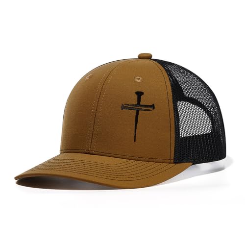 3 Nails Cross Trucker Hat Christian Religious Gifts for Birthday/Christma - color: 3 Nails Cross Trucker Hat Caramel & Black