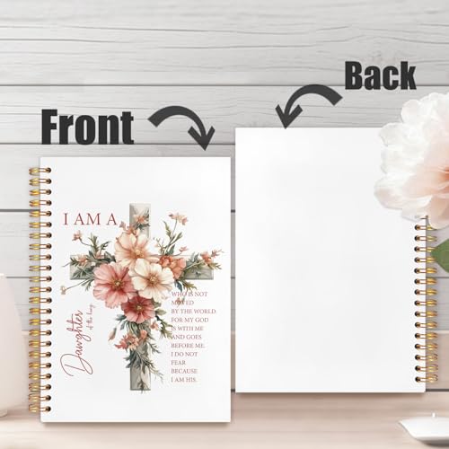 Floral Cross Christian Spiral Notebook Journal 5.5x8.3in, I Am a Daughter of the King Bible Scripture Hardcover Journal Notebook for Church Study Work Office - color: I Am a Daughter of the King