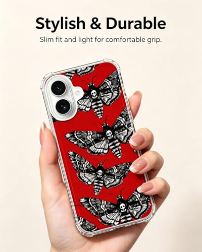 Moth Skull Phone Case Compatible with iPhone 17, Red Horror Butterfly Phone Cover for iPhone 17 - color: Moth Skull