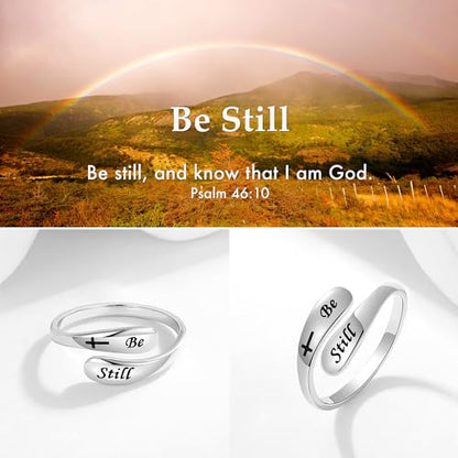 925 Sterling Silver Inspirational Adjustable Rings - Personality Encouragement Jewelry Gift For Women - style: Be Still