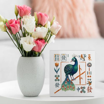 Mahjong Bird Bam Desk Sign Wooden Box Sign Table Decoration White - color: white 1479