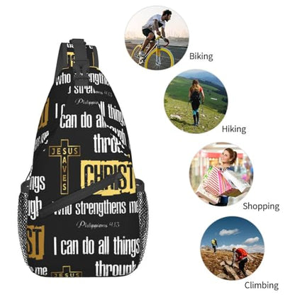 Jesus Christian Cross Sling Backpack Shoulder Chest Bag For Men Women Hiking Travel Crossbody Daypack - color: Jesus Christian Cross-0001