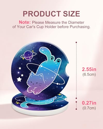 Swooflia 2 Pack Absorbent Ceramic Car Coasters for Women - color: Planet Cat