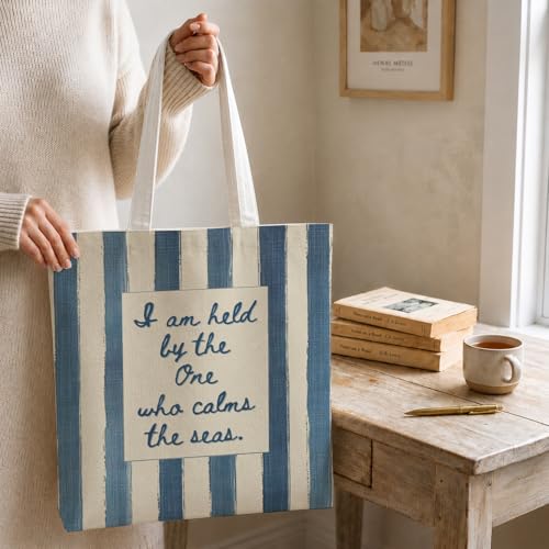 Christian Tote Bag - color: Blue and Beige Striped