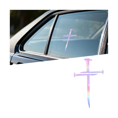 Cross of Nails Car Sticker, Christian Sign Cross Waterproof Vehicle Bumper Decal, Jesus Religious Removable Automotive Body Window Sticker Decoration Accessories, Universal Fit (Multicolor) - color: Multicolor