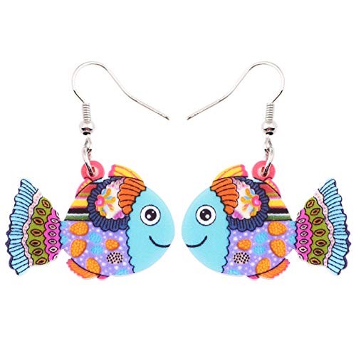 DUOWEI Novelty Cartoon Tropical Betta Fish Acrylic Earrings Colorful Marine Life Drop Dangle Jewelry Gifts - color: Multicolor