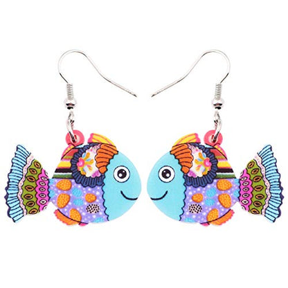 DUOWEI Novelty Cartoon Tropical Betta Fish Acrylic Earrings Colorful Marine Life Drop Dangle Jewelry Gifts - color: Multicolor