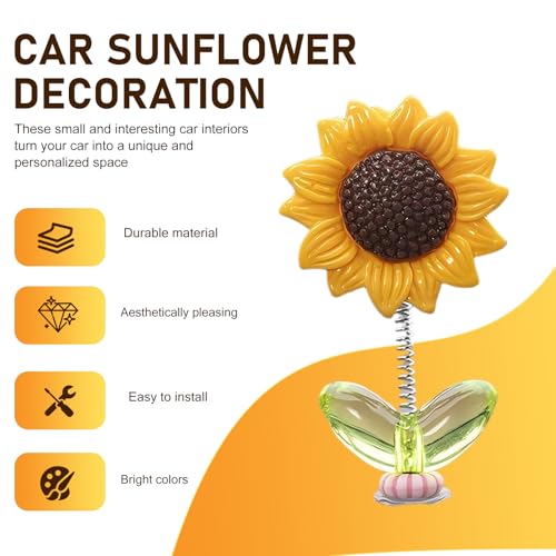 10 PCS Sunflower Car Dashboard Decorations, Cute Bobble Head Sunflowers, Funny Paste Shaking Sunflower Ornaments for Rearview Mirror, Universal for Car Interior Home Office Desk (Yellow)