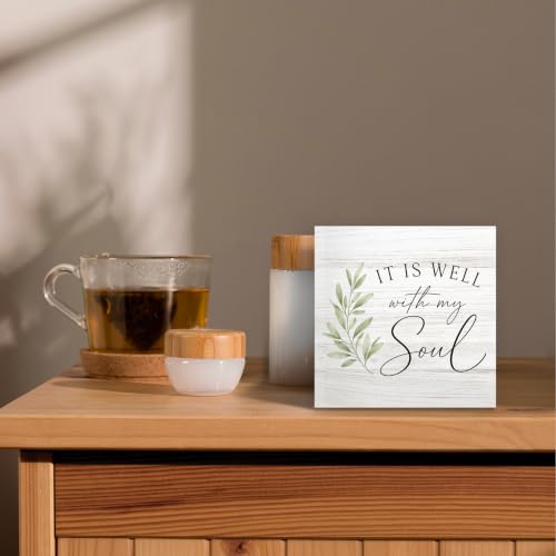 Christian It Is Well With My Soul Wood Box Sign Desk Decor 5X5 - color: My Soul
