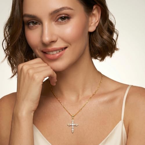 Cross Necklace for Women - Dainty 14K Gold Silver Plated Cross Necklace Choker Jewelry Cute Simple Small Trendy Non Tarnish Waterproof Faith Religious Jewelry Gift for Teenage - style: 11-CZ Cross-Gold