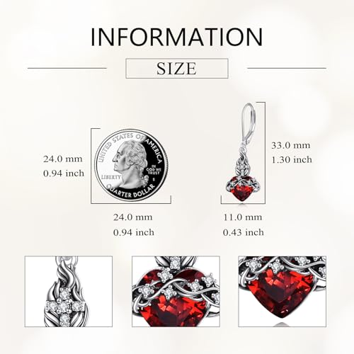 Sacred Heart Of Jesus Dangle Earrings For Women, 925 Sterling Silver Religious Jewelry With Heart-Shaped Zircon And White Zircon Cross Thorns, Gift Box Included