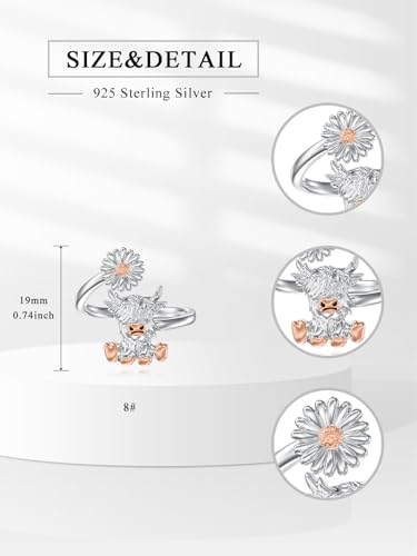 Dorunmo Adjustable Open Rings 925 Sterling Silver Cute Animal Rings for Women Vintage Jewelry Gifts - style: Highland Bull