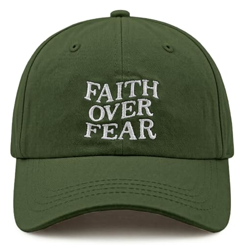 Faith Over Fear Hat for Men Women Embroidered Adjustable Cotton Christian Jesus Religious Faith Baseball Cap - color: Army Green