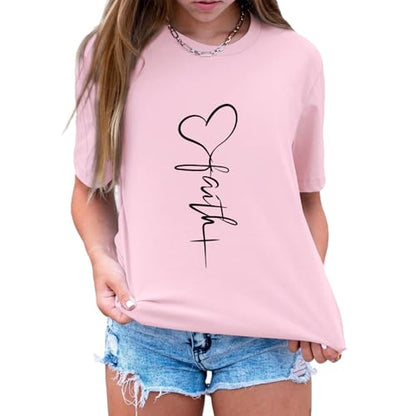 KIEKIECOO Faith Christian Shirts for Women Religious Crewneck Tshirts Cotton Graphic Tees Bible Verse Casual Summer Tops - color: Pink, size: Small