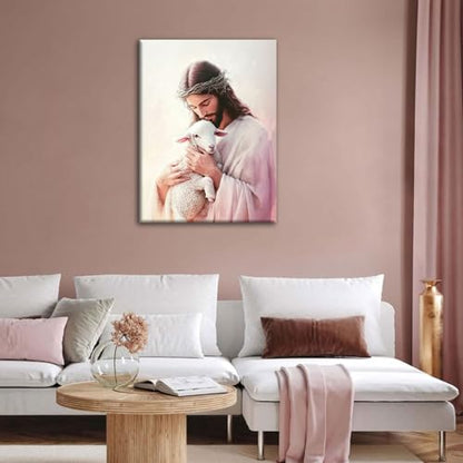 Jesus with Lamb Canvas Wall Art, Gallery Wrapped Christian Print, 12x16 - color: Gentle Jesus, size: 16"L x 12"W