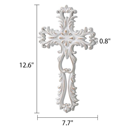 SOFE Decorative Crosses Wall Decor, 13 Inches Tall Rustic White Crucifix