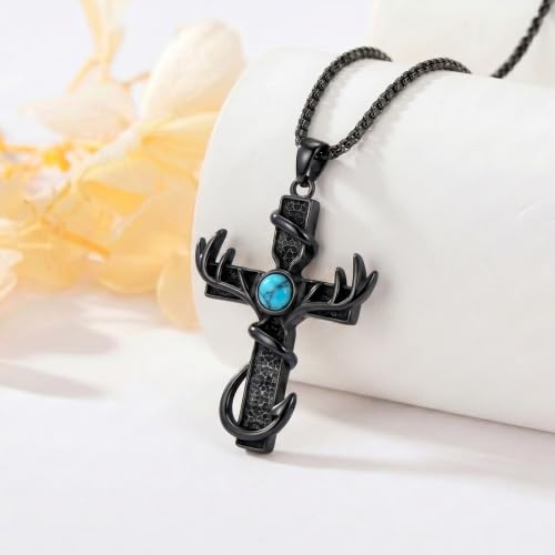 14K Gold Plated Cross Pendant Necklace Christian Jewelry Religious Gift - color: D01-Anlter Cross Black