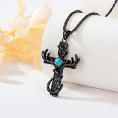14K Gold Plated Cross Pendant Necklace Christian Jewelry Religious Gift - color: D01-Anlter Cross Black