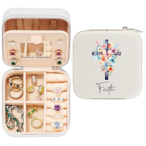 Cherished Moments Personalized Jewelry Keepsake Box with Custom Cross and Name for Teenage Girls Christening Gift - color: Cross and Name-White