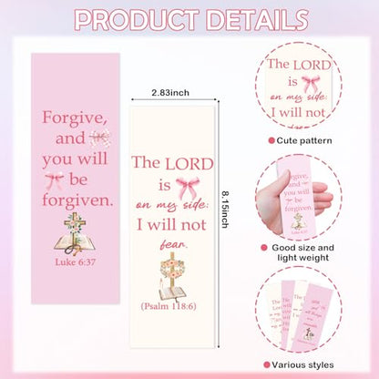 100 Pcs Christian Bookmarks, Religious Pink Bow Cross Flower Paper Bookmark Bulk for Women, Inspirational Bible Verse Book Mark Gift for Reading Lovers Church Accessories - color: Christian B