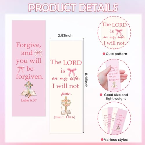 100 Pcs Christian Bookmarks, Religious Pink Bow Cross Flower Paper Bookmark Bulk for Women, Inspirational Bible Verse Book Mark Gift for Reading Lovers Church Accessories - color: Christian B