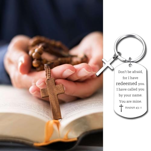 GiftYou Inspirational Scripture Metal Key Chains with Cross Pendant - Bible Verse Keychain Religious Gift for Christian - color: Isaiah 43:1