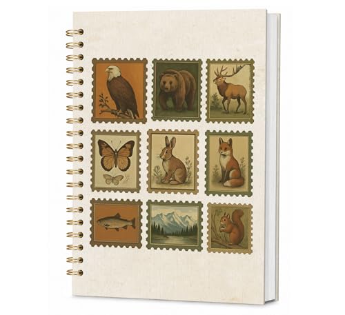 KDHTY Vintage Cottagecore Notebook Journal Postal Stamp Animal Journal Notebook,Fox Fish Notebooks College Ruled for Office School Classroom,Funny Notebook Office Supplies Gifts,5.5 x 8.3 - color: stamp