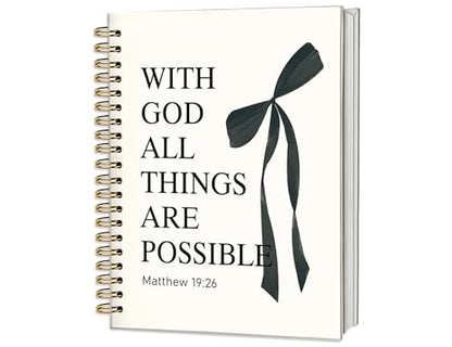 Bible Bow Notebook, Christian Study Prayer Journal for Women - color: (Black) Matthew 19:26