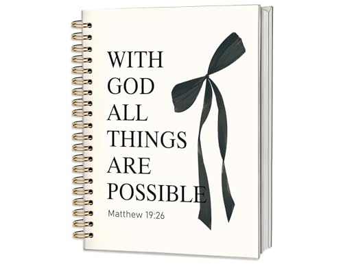Bible Bow Notebook, Christian Study Prayer Journal for Women - color: (Black) Matthew 19:26