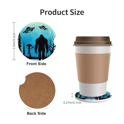 Moon Bigfoot Alien Car Cup Holder Coasters 2 Pack 2.63" for Women - color: Blue