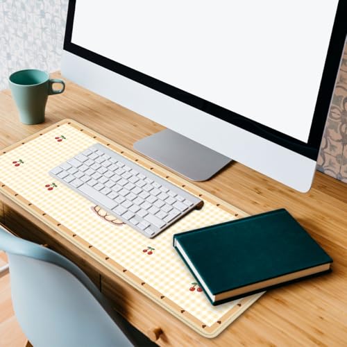 Cute Puppy Mouse Pad Cartoon Cherry Gingham Mousepad Extended Large Laptop Keyboard Non-Slip Rubber Base with Stitched Edges for Home 31.5x11.8 Inch - color: Cute Puppy, size: 31.5" x 11.8"