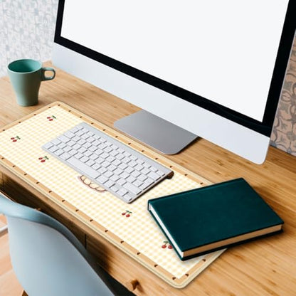 Cute Puppy Mouse Pad Cartoon Cherry Gingham Mousepad Extended Large Laptop Keyboard Non-Slip Rubber Base with Stitched Edges for Home 31.5x11.8 Inch - color: Cute Puppy, size: 31.5" x 11.8"