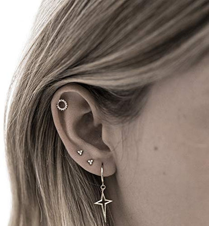 Minimalist Cross Star Dangle Drop Small Hoop Earrings for Women Girls 925 Sterling Silver Charms Huggie Hoops Constellation Tiny Star Cartilage Earring Pierced Ear Crucifix Jewelry - style: Silvery