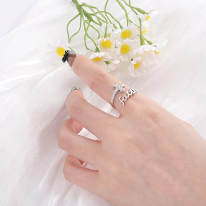 Helonley Cross Faith Ring for Women - 925 Sterling Silver Inspiration Rings - style: It is Well With My Soul
