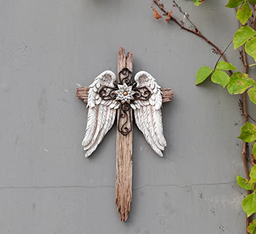 BC Home Decor Rustic Angel Wings Crosses Wall Décor 12" H Wall Cross - size: 12"L x 7"W