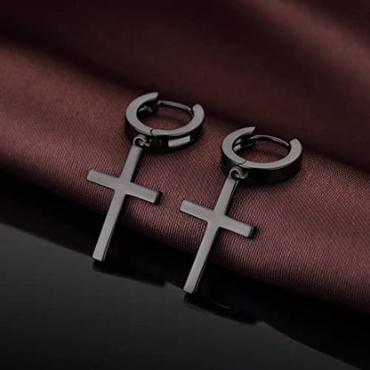 Han han 925 Sterling Silver Cross Earrings for Women and Men - style: A-Large cross hoop earrings-black