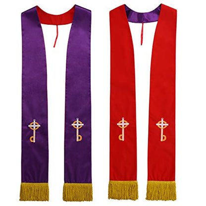 BLESSUME Church Clergy Pastor Reversible Stole - color: Purple and Red
