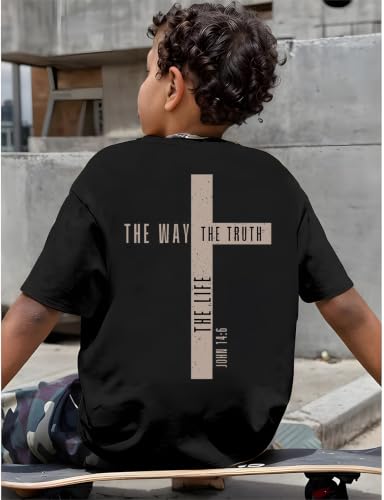 Christian Shirts for Boys Jesus Cross Casual Tops - color: Black, size: 11-12 Years