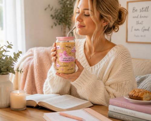Christian Gifts For Women – Bible Verse Coffee Mug 16oz, My Daily Bible Affirmations Tumbler, Religious Gift & Bible Accessories for Sister, Iced Coffee Cups with Lid & Straw, Pink Bow Design - color: Pink bow