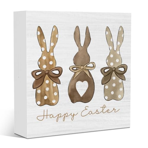 Happy Easter Decorations for Home Easter Sign Bunny Decorations for Office Home Farmhouse Bathroom Bedroom Coffee Bar Desk Table Decor 5 X 5 Inches - color: Easter2