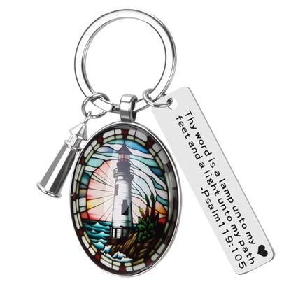 3D Glass Lighthouse Keychain with Bible Verses,Christian Gifts for Women Faith - color: Psalm119:105