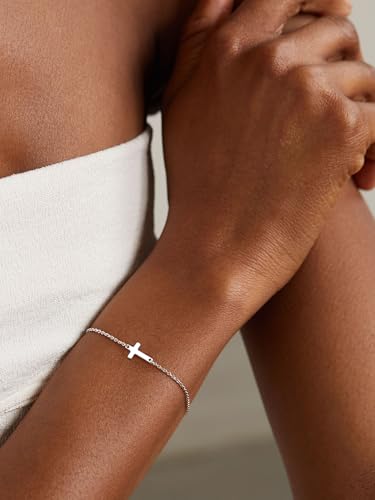 Moodear Cross Bracelet for Women, Dainty Sterling Silver/Gold Plated Gift - color: Sterling Silver Cross Bracelet