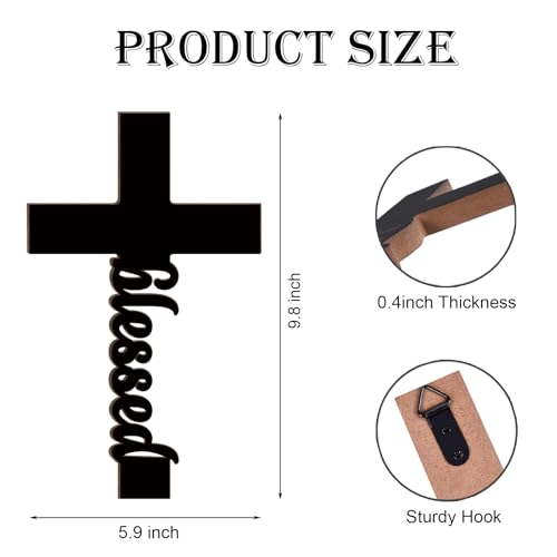 Uflashmi Wooden Cross Wall Decor, Blessed Black Wall Cross, 9.8 Inch - color: Blessed-Black