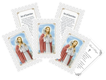 Trendzeen Act of Contrition Prayer Card - The Lord's Prayer Card - 5 Laminated Double Sided Jesus Christ the Good Shepherd Holy Cards with Beautiful Lace Style Print - Set of 6 Items